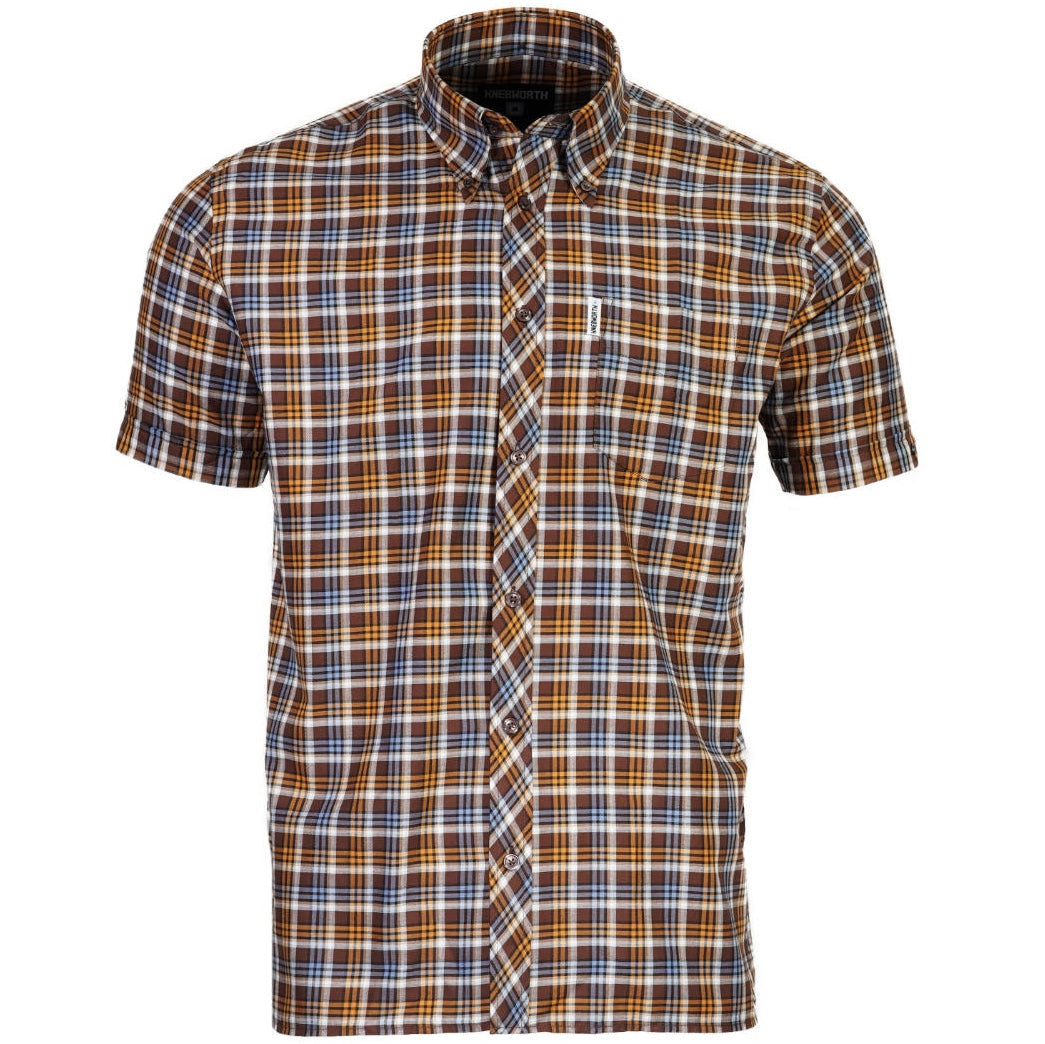 Knebworth Clothing Plaid Short Sleeve Check Shirt Brown/Orange/Sky