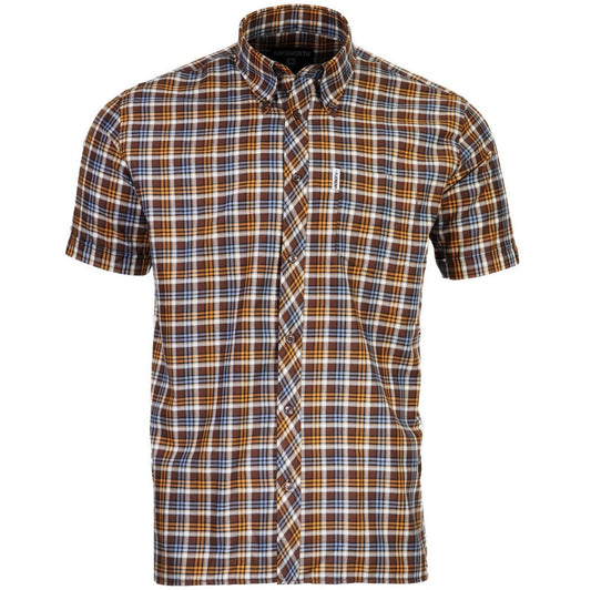 Knebworth Clothing Plaid Short Sleeve Check Shirt Brown/Orange/Sky