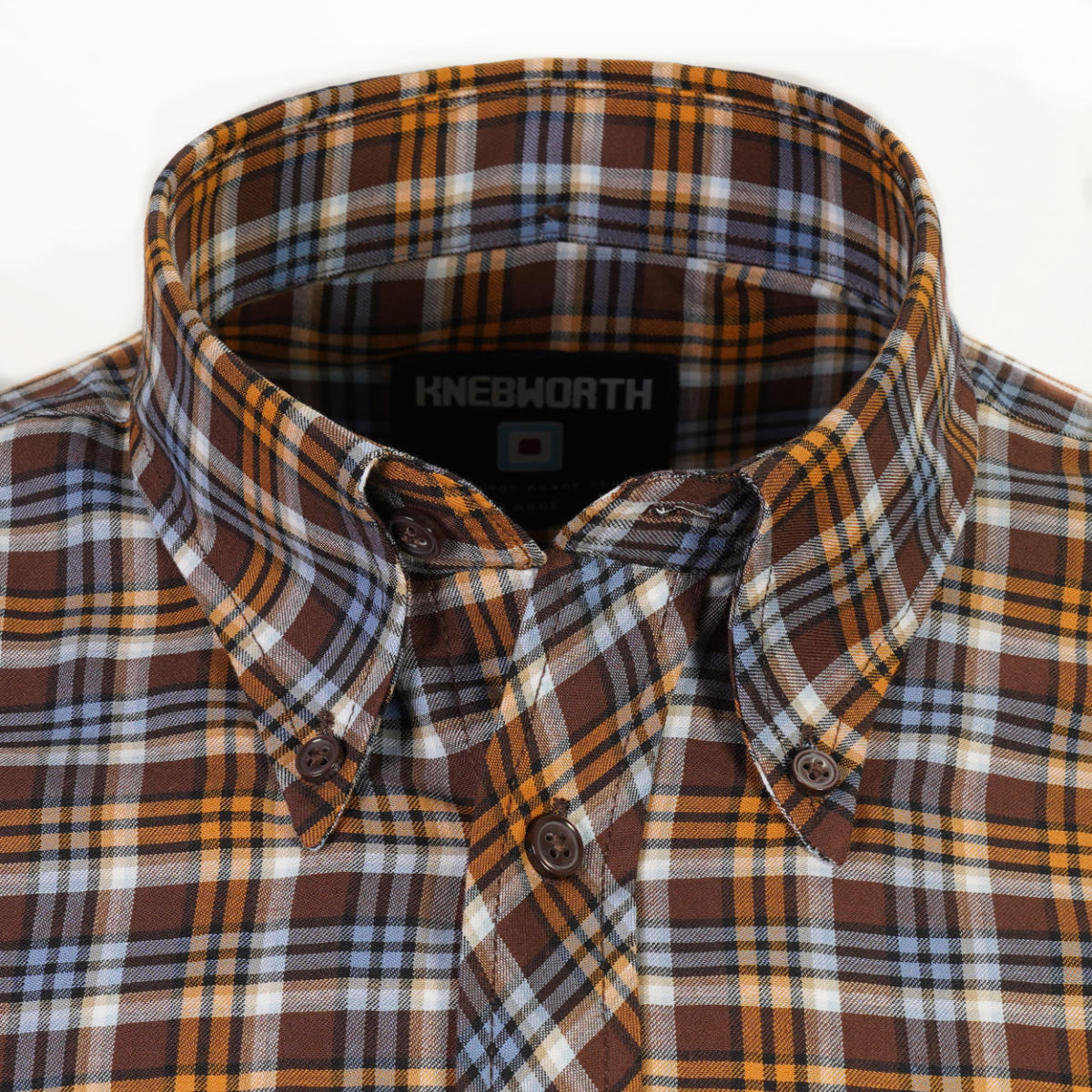 Knebworth Clothing Plaid Short Sleeve Check Shirt Brown/Orange/Sky