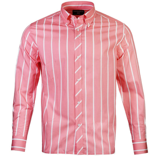 Knebworth Clothing Wide Candy Stripe Button Down Shirt Pink/White