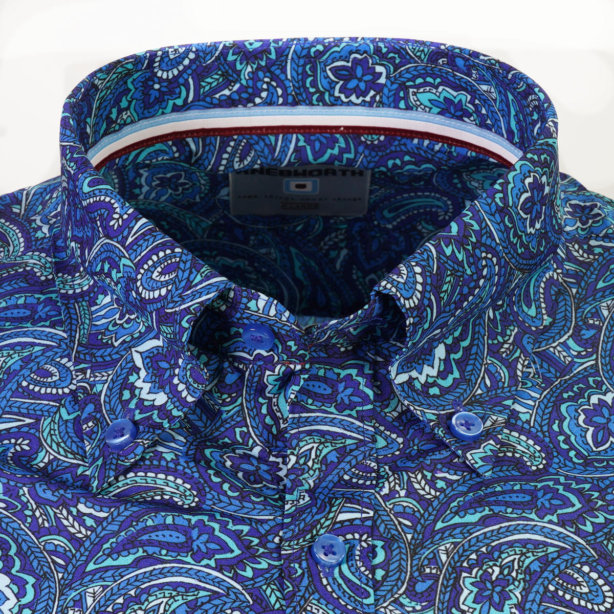 Knebworth Clothing Paisley Print Button Down Shirt Royal Blue