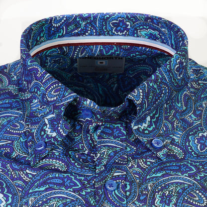 Knebworth Clothing Paisley Print Button Down Shirt Royal Blue