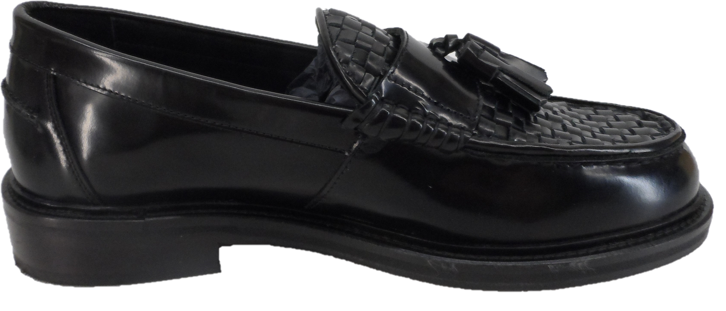 Ikon Original Black Real Weave Retro, Ska, Northern Soul Tassel Loafers