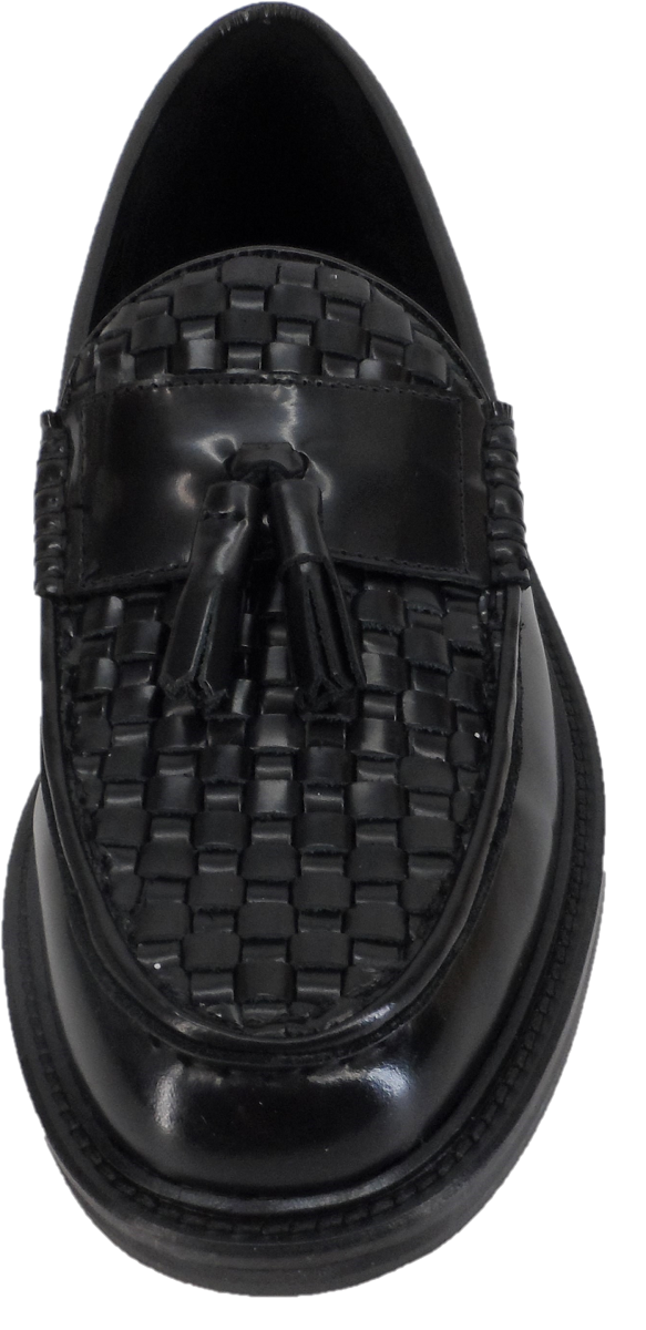 Ikon Original Black Real Weave Retro, Ska, Northern Soul Tassel Loafers