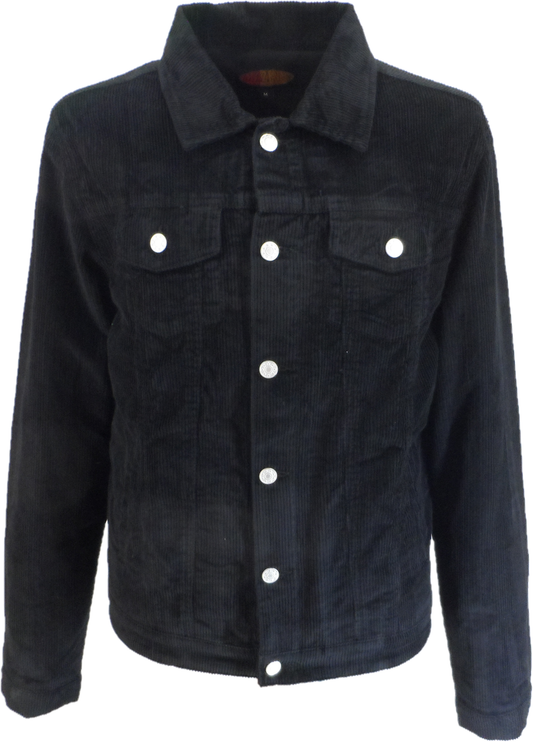 Mens 60s Retro Vintage Black Cord Western Trucker Jacket
