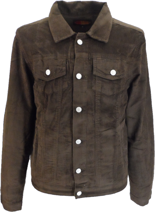 Mens 60s Retro Vintage Brown Cord Western Trucker Jacket