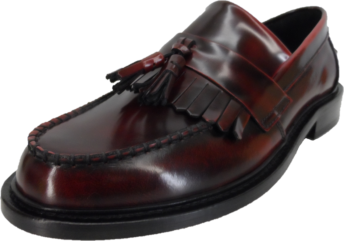Ikon Original Selecta Mens Leather Tassel Loafers in Oxblood Rub Off