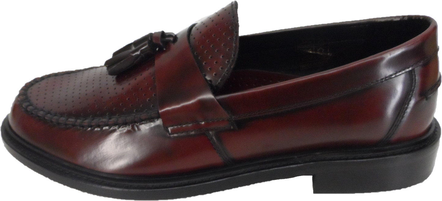 Ikon Original Quad Punch Leather Tassel Loafers in Oxblood Rub Off