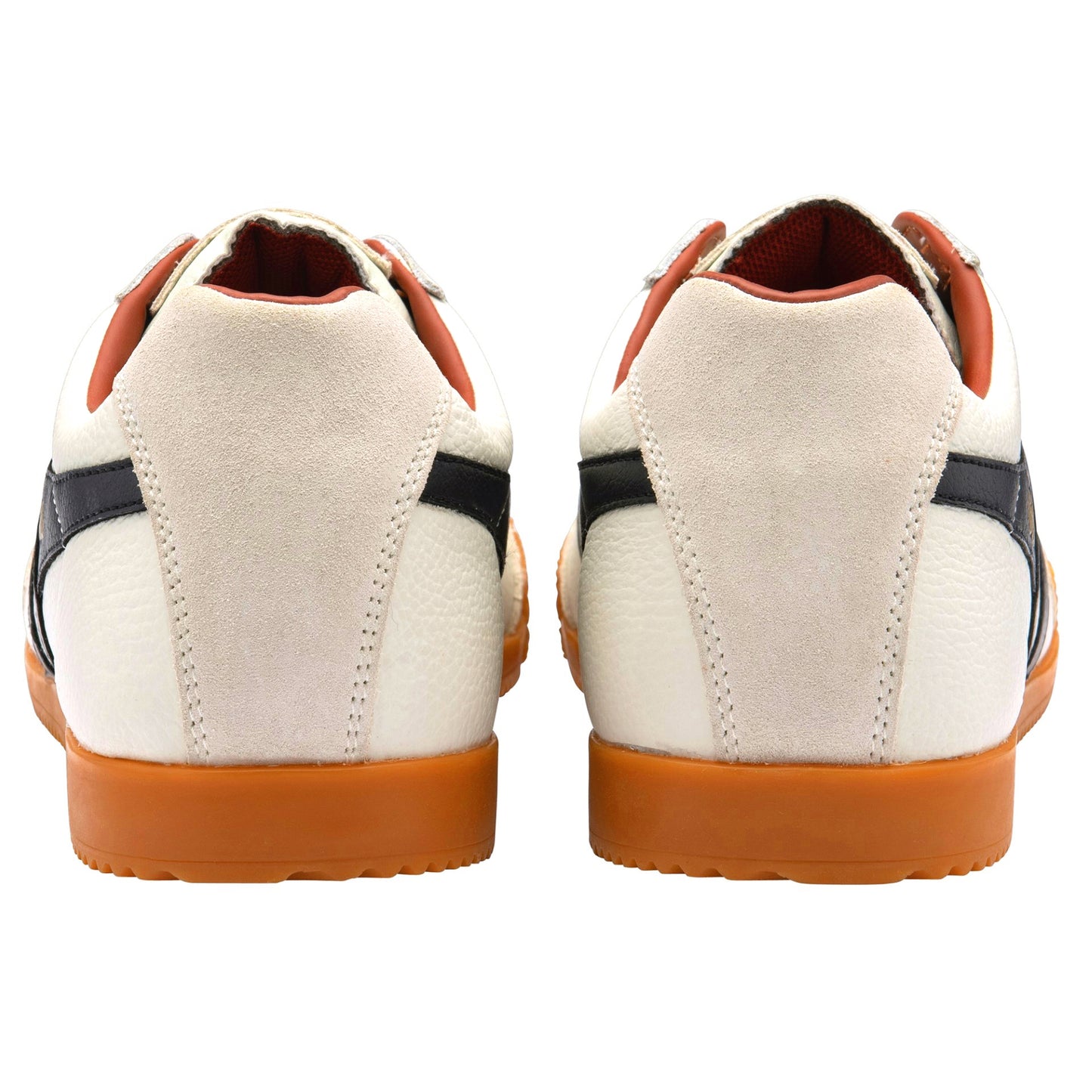 Gola Harrier Classic Twin Stripe Tumbled Leather Trainer Off Wht / Blk / Rust