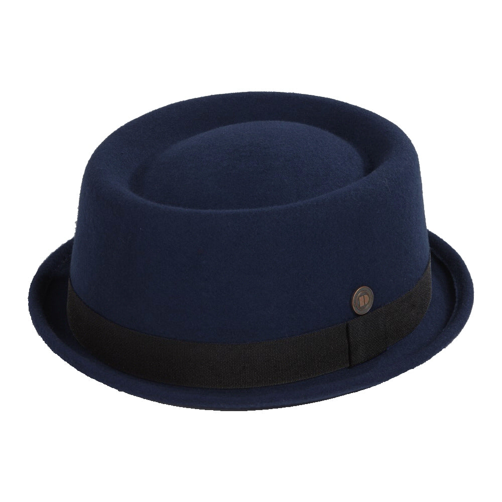 Dasmarca Rude Boy Narrow Brim 100% Wool Felt Trilby Pork Pie Hat Light Navy Blue