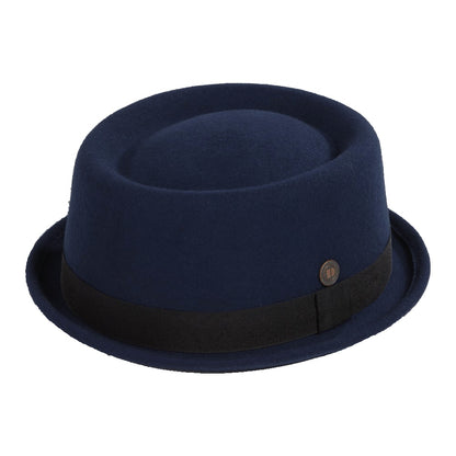 Dasmarca Rude Boy Narrow Brim 100% Wool Felt Trilby Pork Pie Hat Light Navy Blue