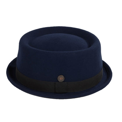 Dasmarca Rude Boy Narrow Brim 100% Wool Felt Trilby Pork Pie Hat Light Navy Blue