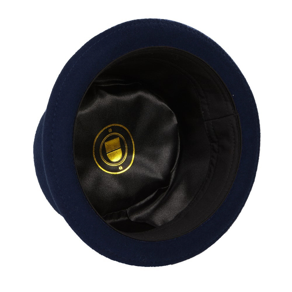 Dasmarca Rude Boy Narrow Brim 100% Wool Felt Trilby Pork Pie Hat Light Navy Blue