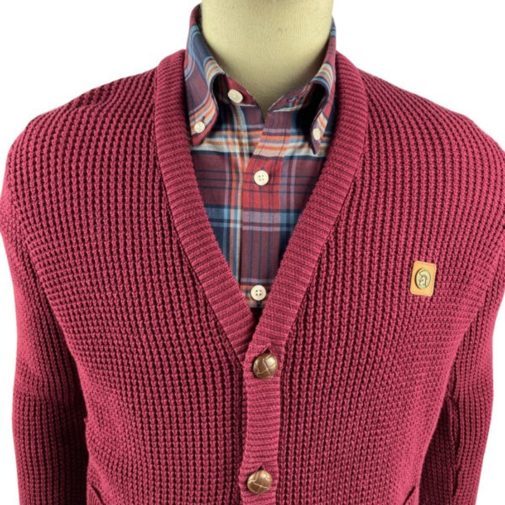 Trojan Records Waffle Knit Football Buttons Cardigan Port