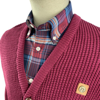 Trojan Records Waffle Knit Football Buttons Cardigan Port