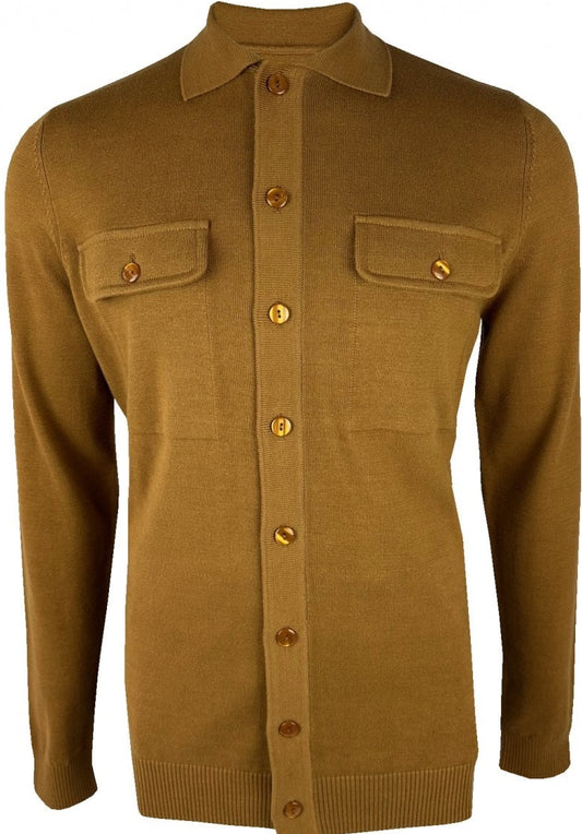 Trojan Records Heavyweight Knit Breast Pocket Cardigan Tan