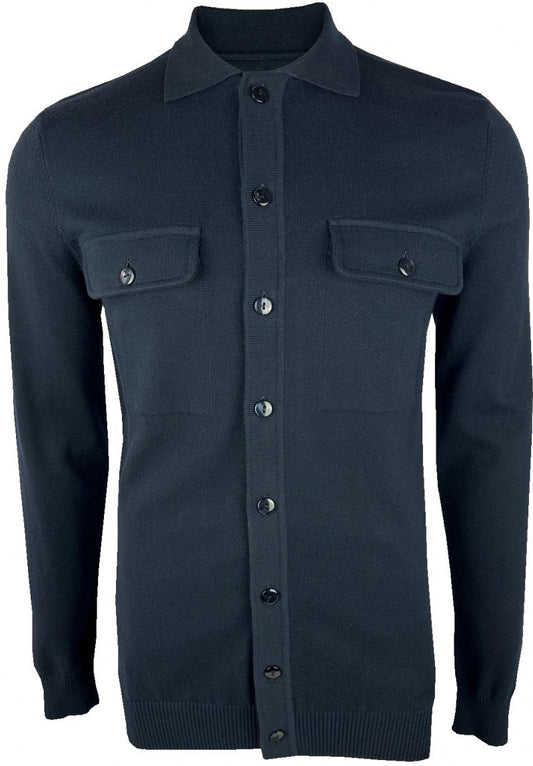 Trojan Records Heavyweight Knit Breast Pocket Cardigan Navy