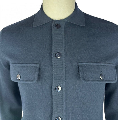 Trojan Records Heavyweight Knit Breast Pocket Cardigan Navy