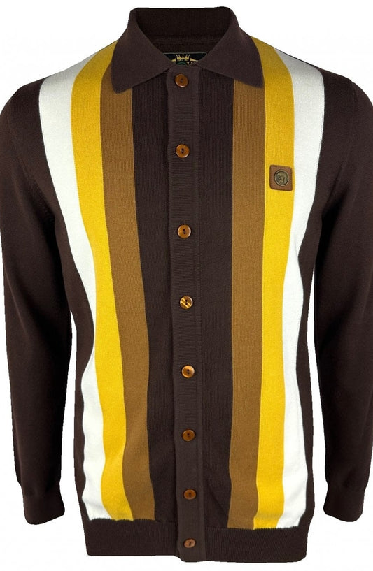 Trojan Records Fine Gauge Knit Button Through Cardigan Chocolate