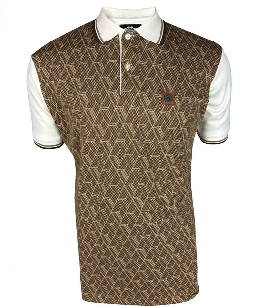 Trojan Records Checkerboard Diamond Jacquard Panel Polo Ecru