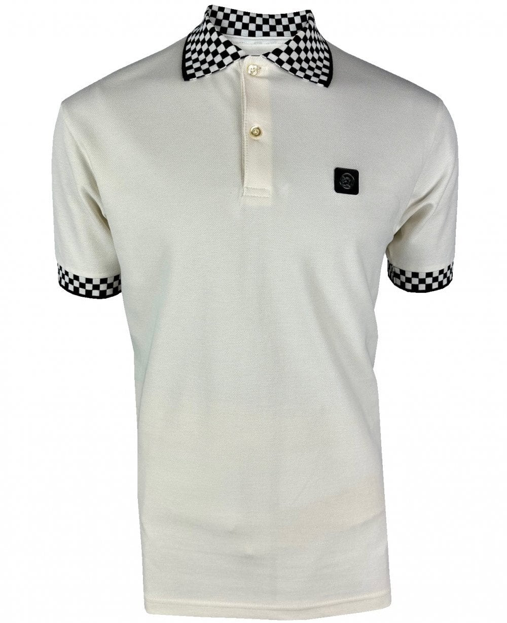 Trojan Records Chequerboard Trim Pique Polo Ecru