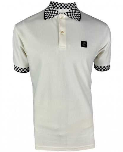 Trojan Records Chequerboard Trim Pique Polo Ecru