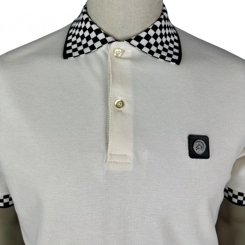 Trojan Records Chequerboard Trim Pique Polo Ecru