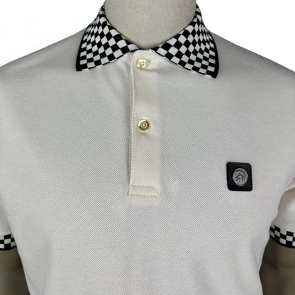 Trojan Records Chequerboard Trim Pique Polo Ecru