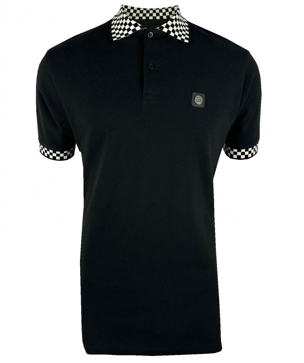 Trojan Records Chequerboard Trim Pique Polo Black