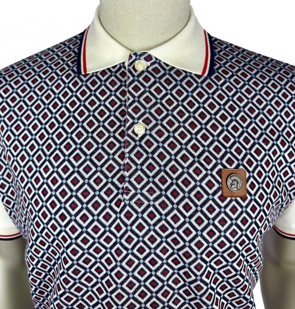 Trojan Records Diamond Panel Polo Shirt Ecru