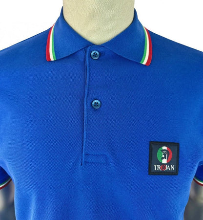 Trojan Records Flag Badge Pique Polo Shirt Italia Blue