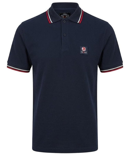 Trojan Records Flag Badge Pique Polo Shirt Navy