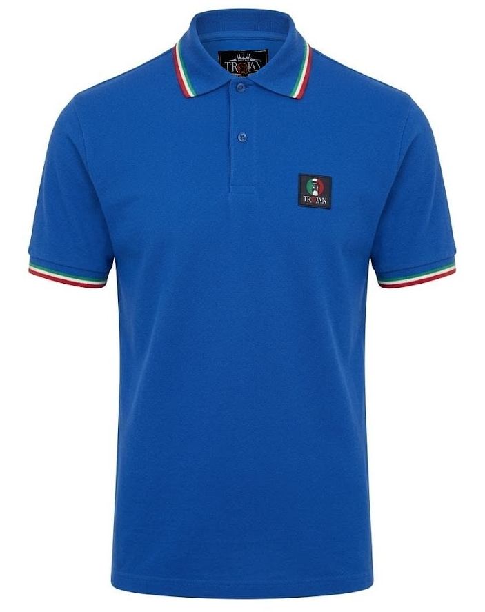 Trojan Records Flag Badge Pique Polo Shirt Italia Blue