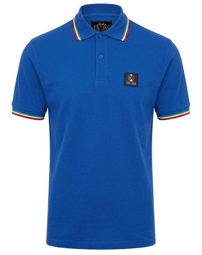 Trojan Records Flag Badge Pique Polo Shirt Italia Blue
