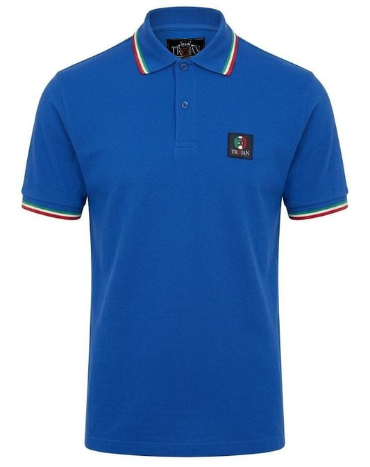 Trojan Records Flag Badge Pique Polo Shirt Italia Blue