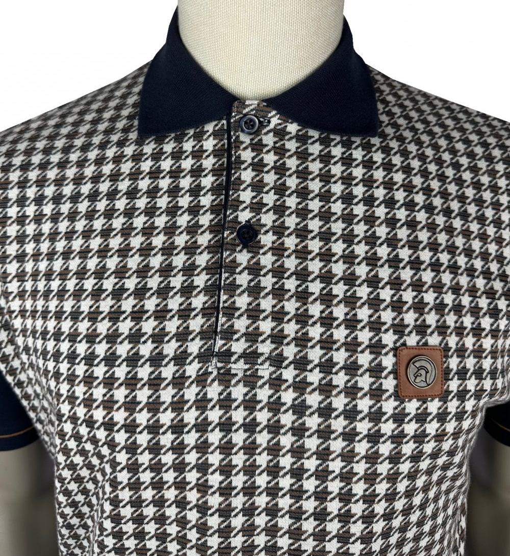 Trojan Records Houndstooth Panel Polo Shirt Navy