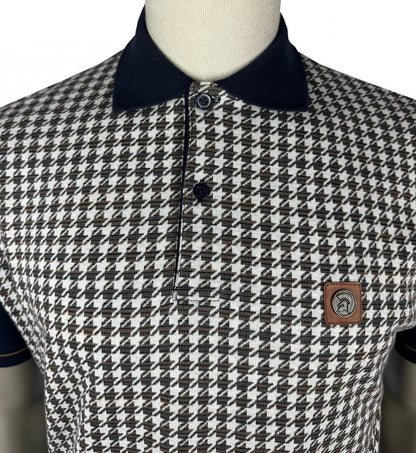 Trojan Records Houndstooth Panel Polo Shirt Navy