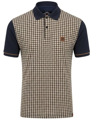 Trojan Records Houndstooth Panel Polo Shirt Navy