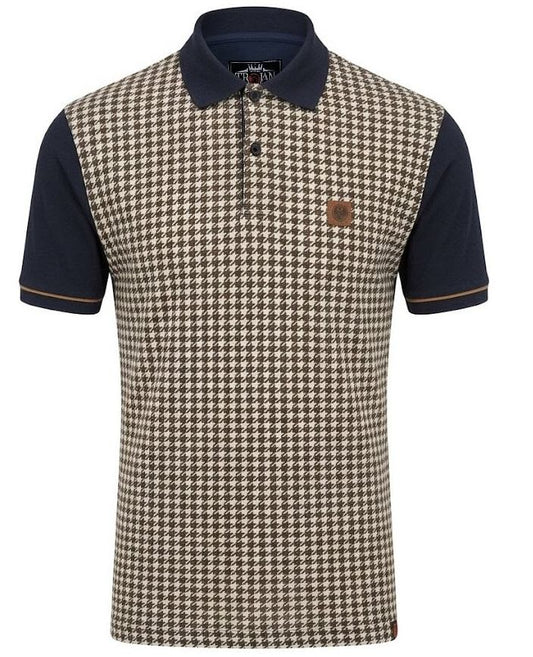 Trojan Records Houndstooth Panel Polo Shirt Navy