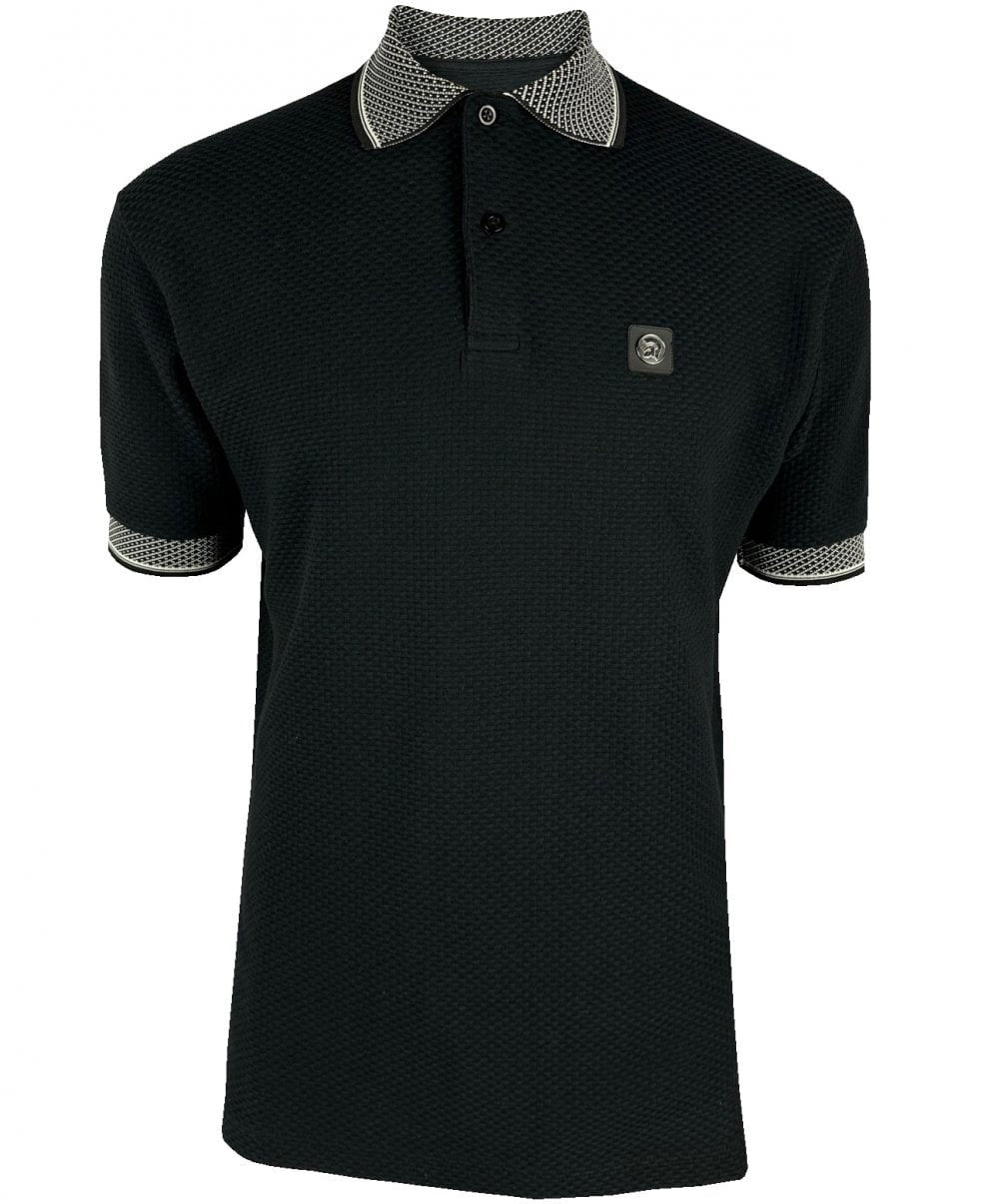 Trojan Records Jacquard Trim Basketweave Polo Black