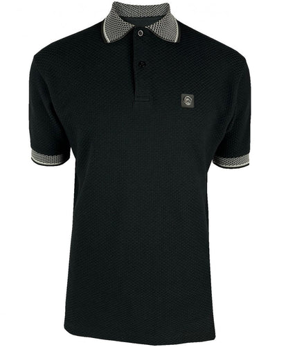 Trojan Records Jacquard Trim Basketweave Polo Black
