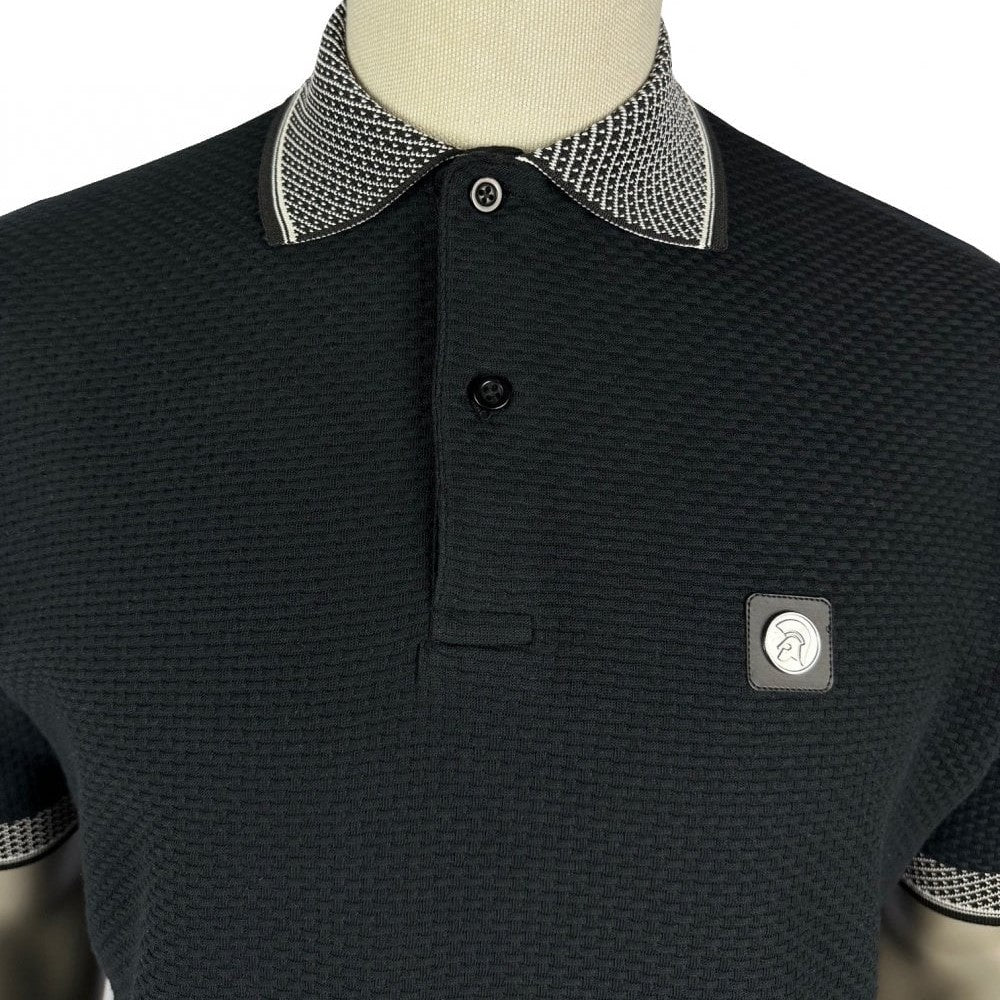 Trojan Records Jacquard Trim Basketweave Polo Black