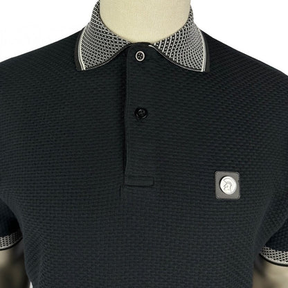 Trojan Records Jacquard Trim Basketweave Polo Black