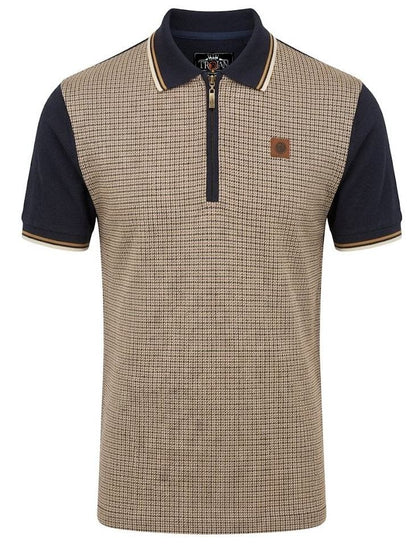 Trojan Records Houndstooth Panel Zip Polo Shirt Navy