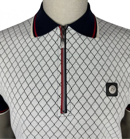 Trojan Records Ottoman Rib Jacquard Zip Polo Shirt Navy