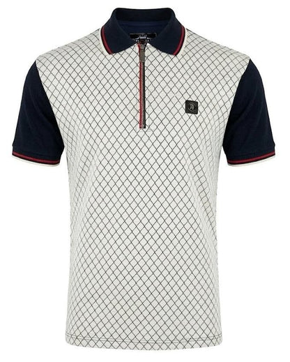 Trojan Records Ottoman Rib Jacquard Zip Polo Shirt Navy