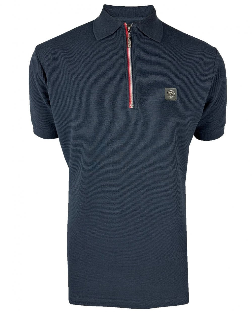 Trojan Records Ottoman Rib Chrome Zip Polo Navy