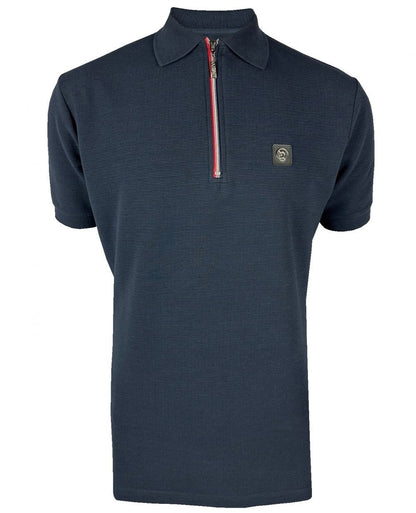 Trojan Records Ottoman Rib Chrome Zip Polo Navy