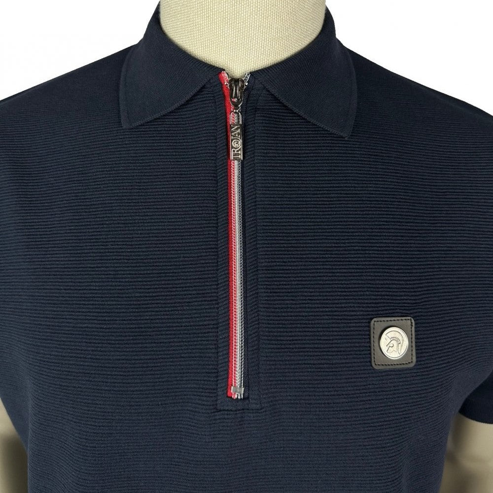 Trojan Records Ottoman Rib Chrome Zip Polo Navy