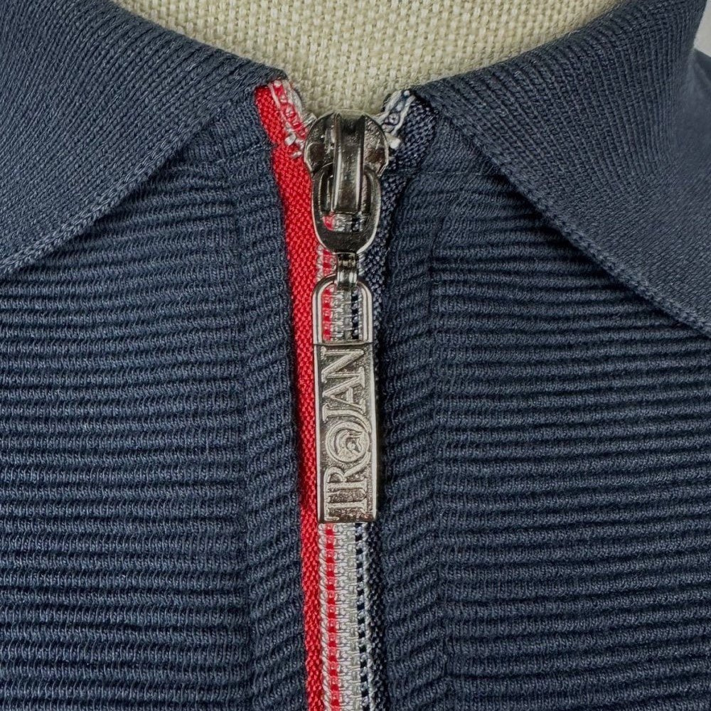 Trojan Records Ottoman Rib Chrome Zip Polo Navy